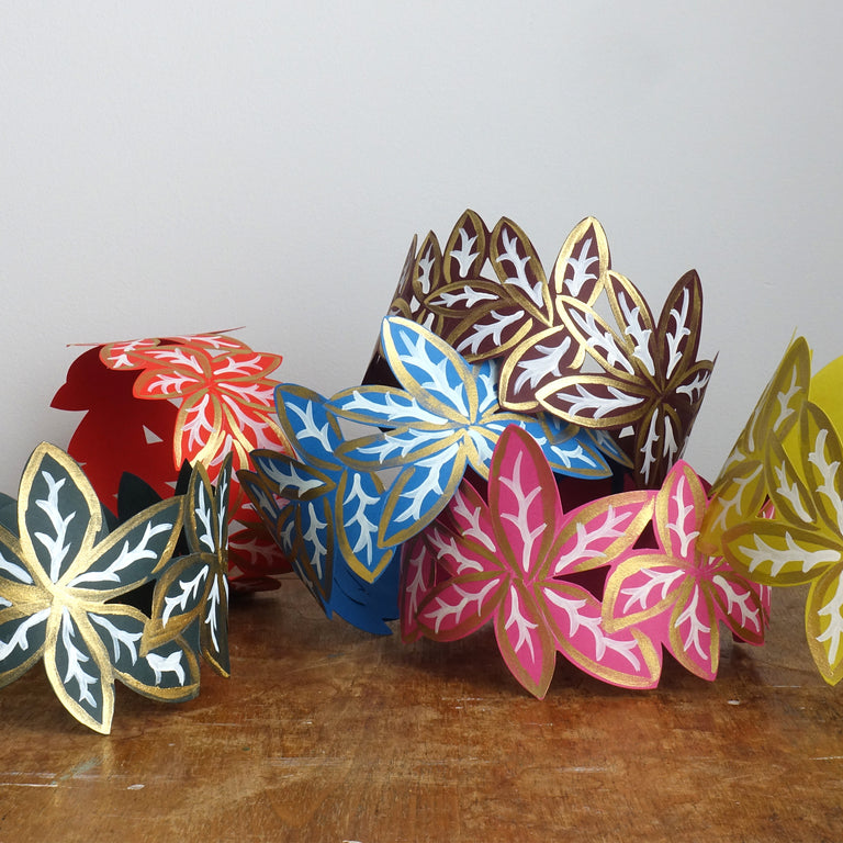 Hand-Painted Paper Party Crowns - Set of Twelve